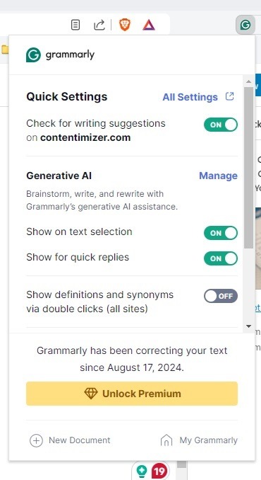 Grammarly plugin checking for errors. 