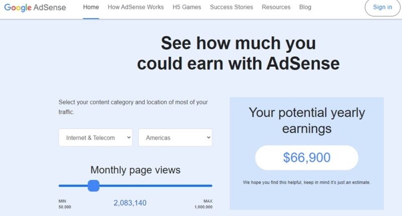 Estimating earnings with Google Adsense.